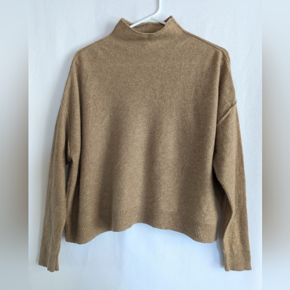Pilcro Alani XS Mock Neck Sweater Tan Camel Nude 100% Cashmere Oversized Relaxed - Picture 2 of 10